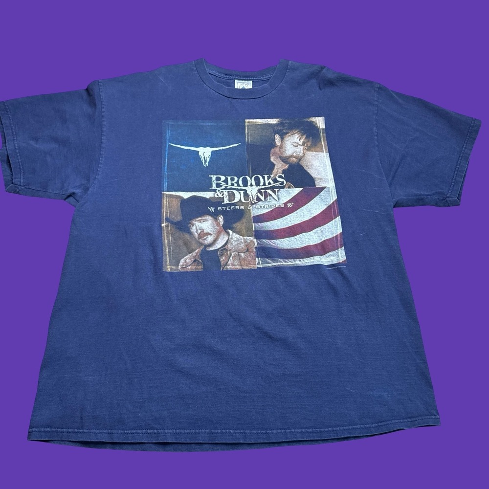 Y2K Brooks & Dunn T Shirt 2XL Navy Steers & Stripes Country Music Neon Circus